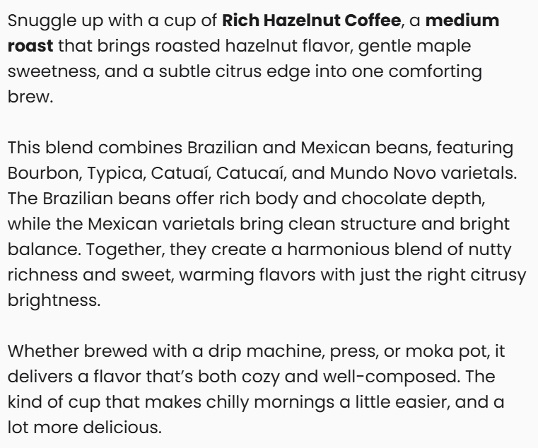 Rich Hazelnut Coffee (Medium Roast)